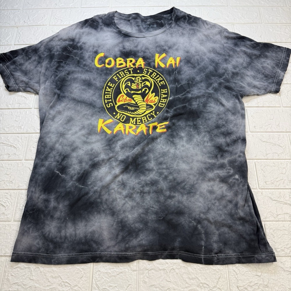 Cobra Kai T Shirt Mens 2XL Tie Dye Black Gray Strike First No Mercy Bioworld